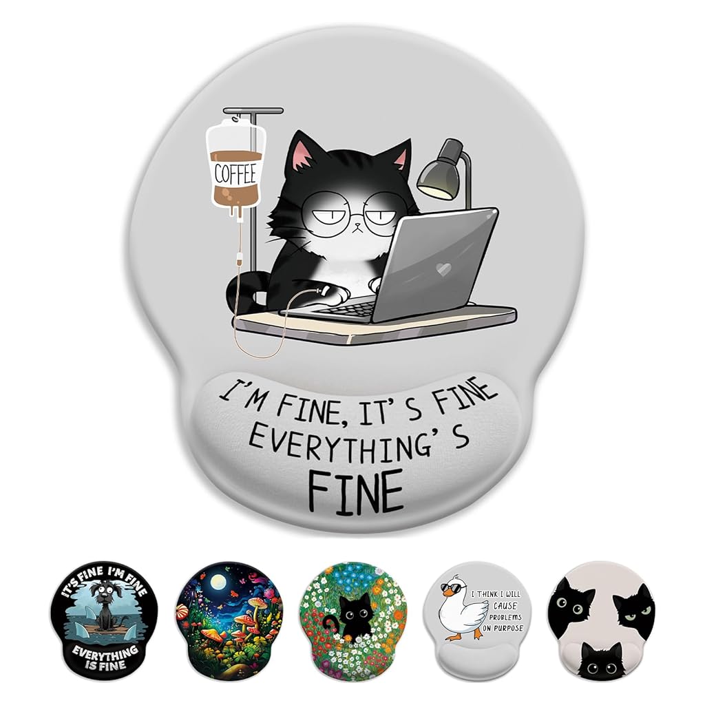 ZORBES® Mouse Pad with Wrist Support, Funny Cat Ergonomic Mouse Pad with Wrist Support I'm Fine Motivational Memo Design, Soft Gel Rest, Non-Slip Mouse Mat for Office & Home ZORBES® Mouse Pad with Wrist Support, Funny Cat Ergonomic Mouse Pad with Wrist Support I'm Fine Motivational Memo Design, Soft Gel Rest, Non-Slip Mouse Mat for Office & Home